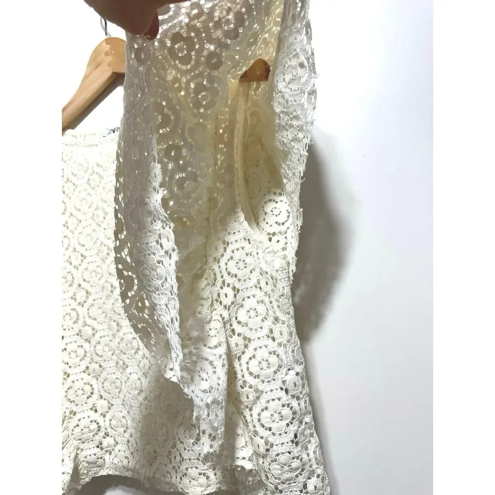 Zara Woman Collection Ivory Lace Blouse Ruffled Sleeves Size S
